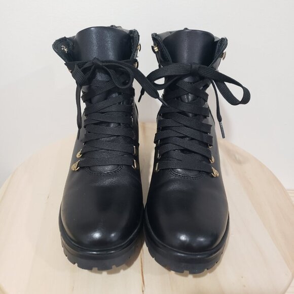 Steve Madden Grenada Boots Size 9 Moto Hiking Black Leather Lace up - Picture 4 of 14